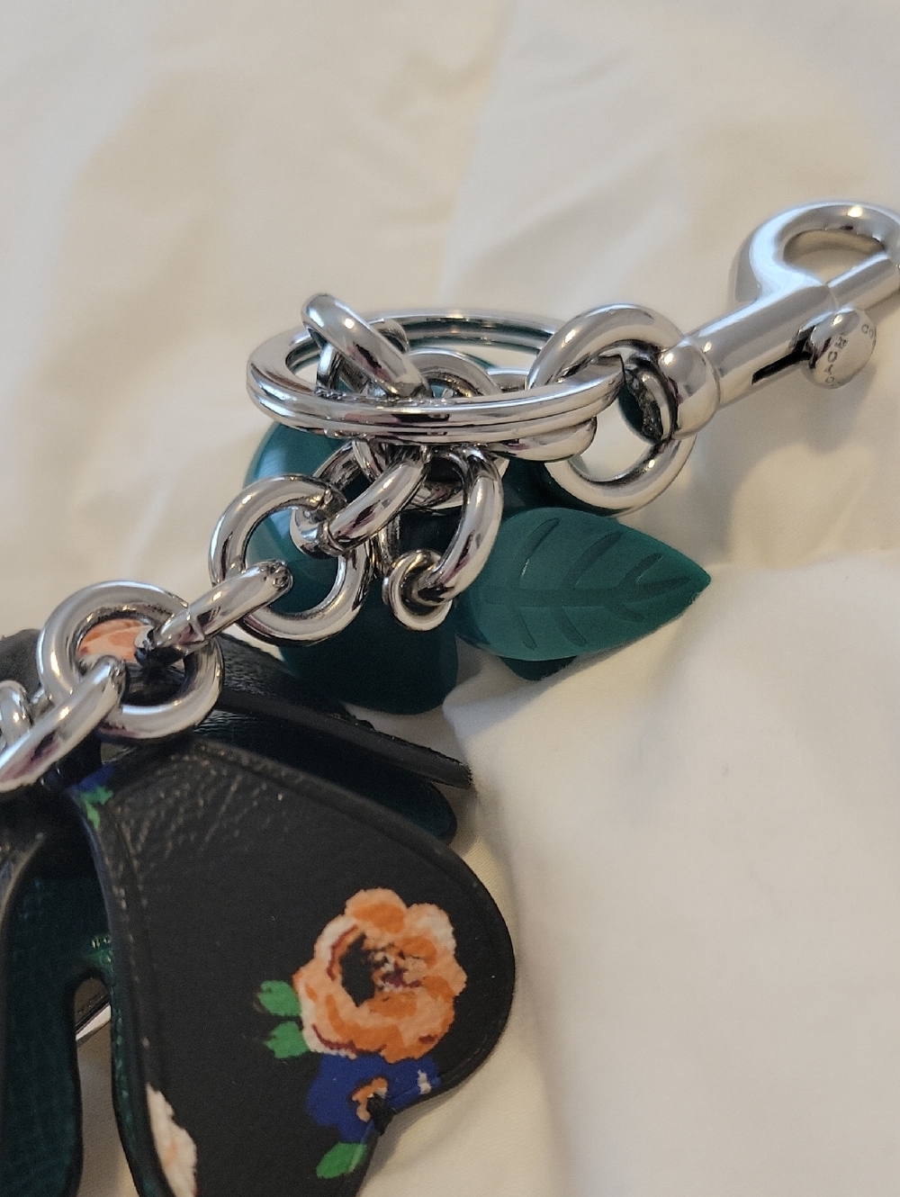 NWOT COACH Resin & Leather Tea Rose Keychain with Silver Hardware - Picture 8 of 11
